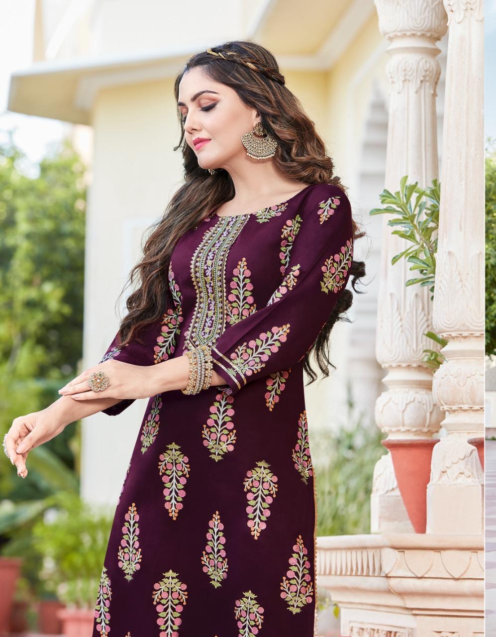 Bibas 13 Gold Printed Fancy Rayon Ethnic Wear Kurtis With Palazzo Collection